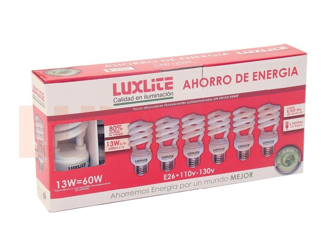 BOMBILLA AHORRADORA MINI ESPIRAL 13W (6PACK) LUXLITE