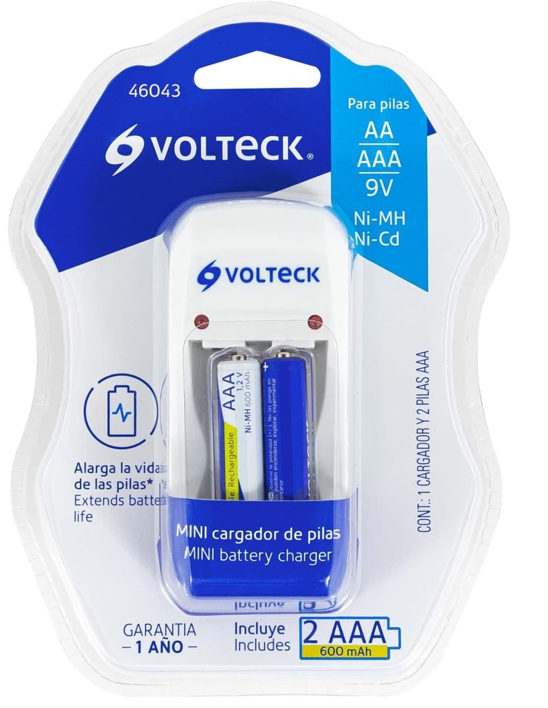 CARGADOR DE PILA AA, AAA, Y 9V  INCLUYE 2 PILA AAA VOLTECK