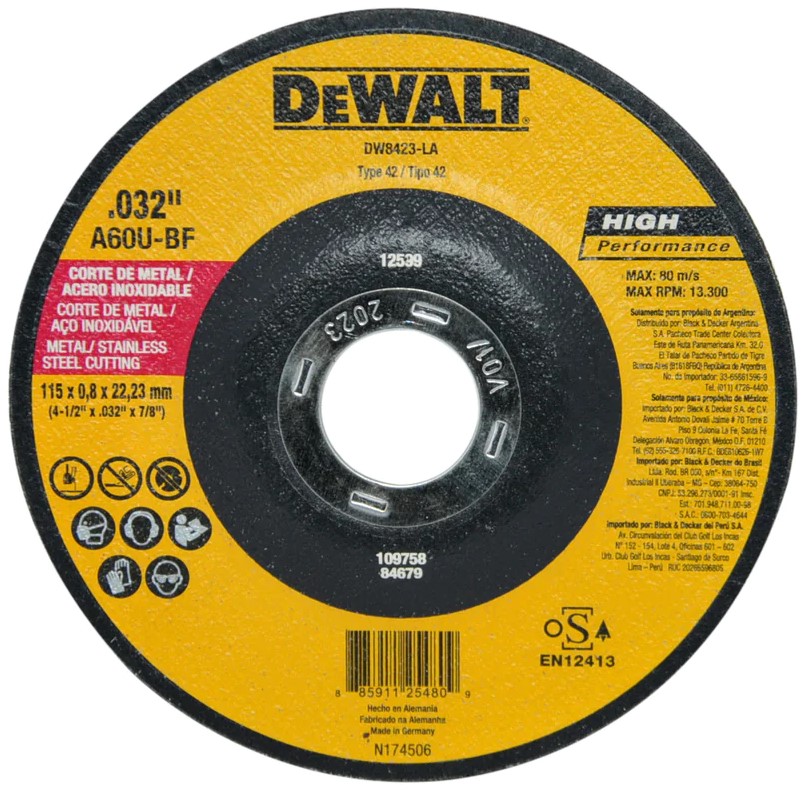 DISCO EXTRA FINO CORTE EN METAL 41/2 DEWAL