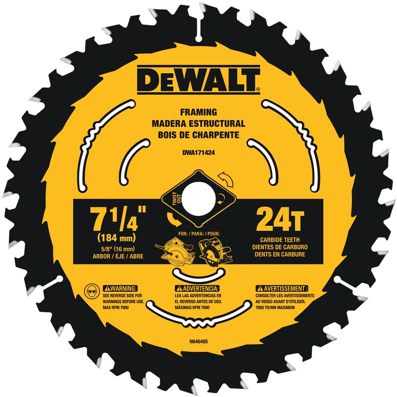DISCO SIERRA CIRCULAR 24 DIENTES DEWALT 7 1/4