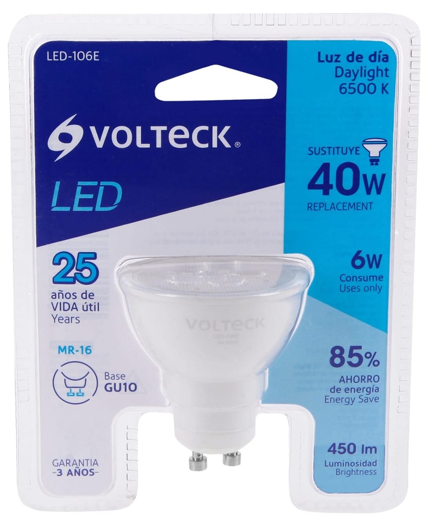 FOCO MR16 LED BASE GU10 6W LUZ BLANCO VOLTECK