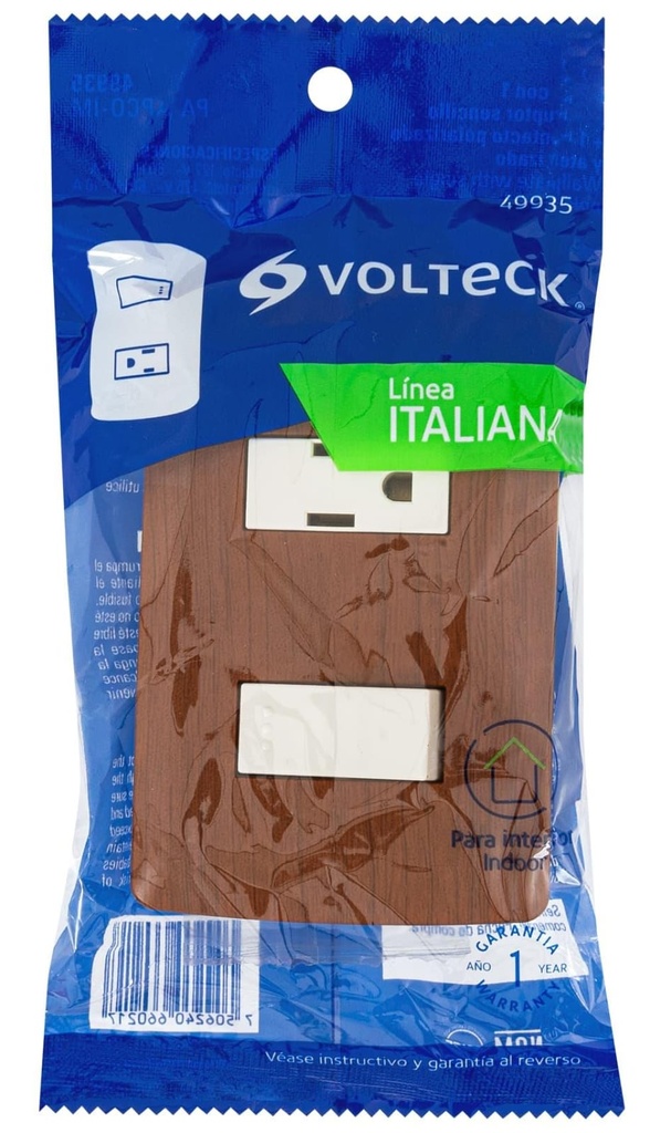 INTERRUPTOR SENCILLO C/ARMADURA 15A 120V ITALIANA MADERA VOLTECK