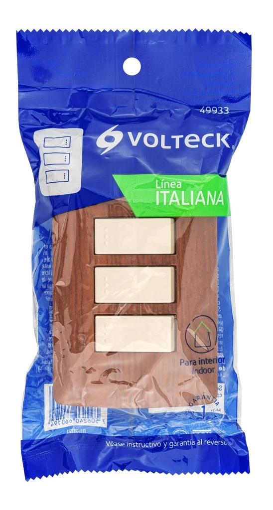 INTERRUPTOR TRIPLE 10A 120V ITALIANA MADERA VOLTECK