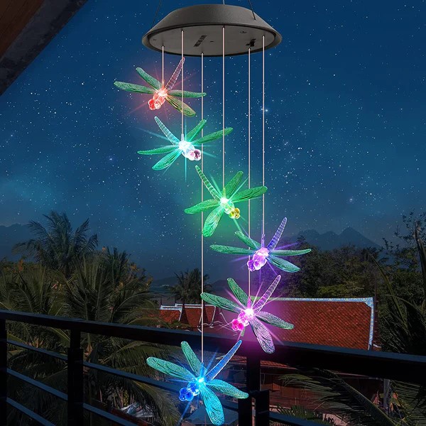 LAMPARA COLGANTE DECORATIVA TIPO LIBELULA LUZ SOLAR ORO