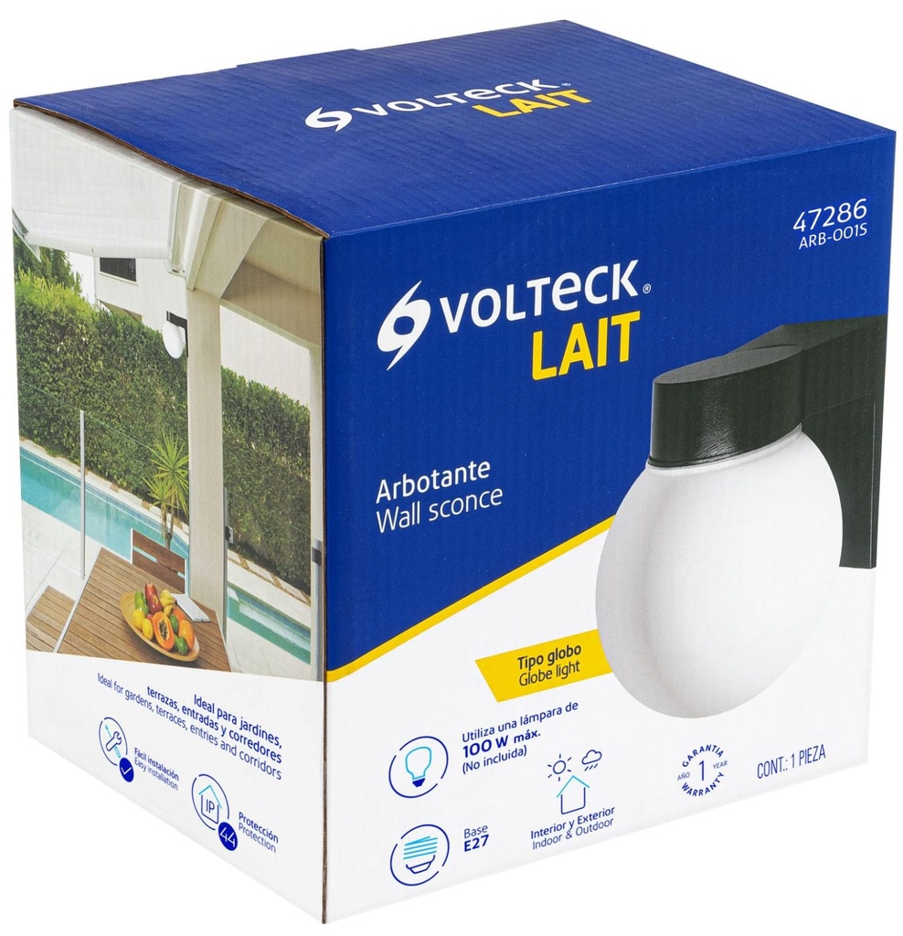 LAMPARA DE PARED TIPO GLOBO S/BOMBILLA VOLTECK
