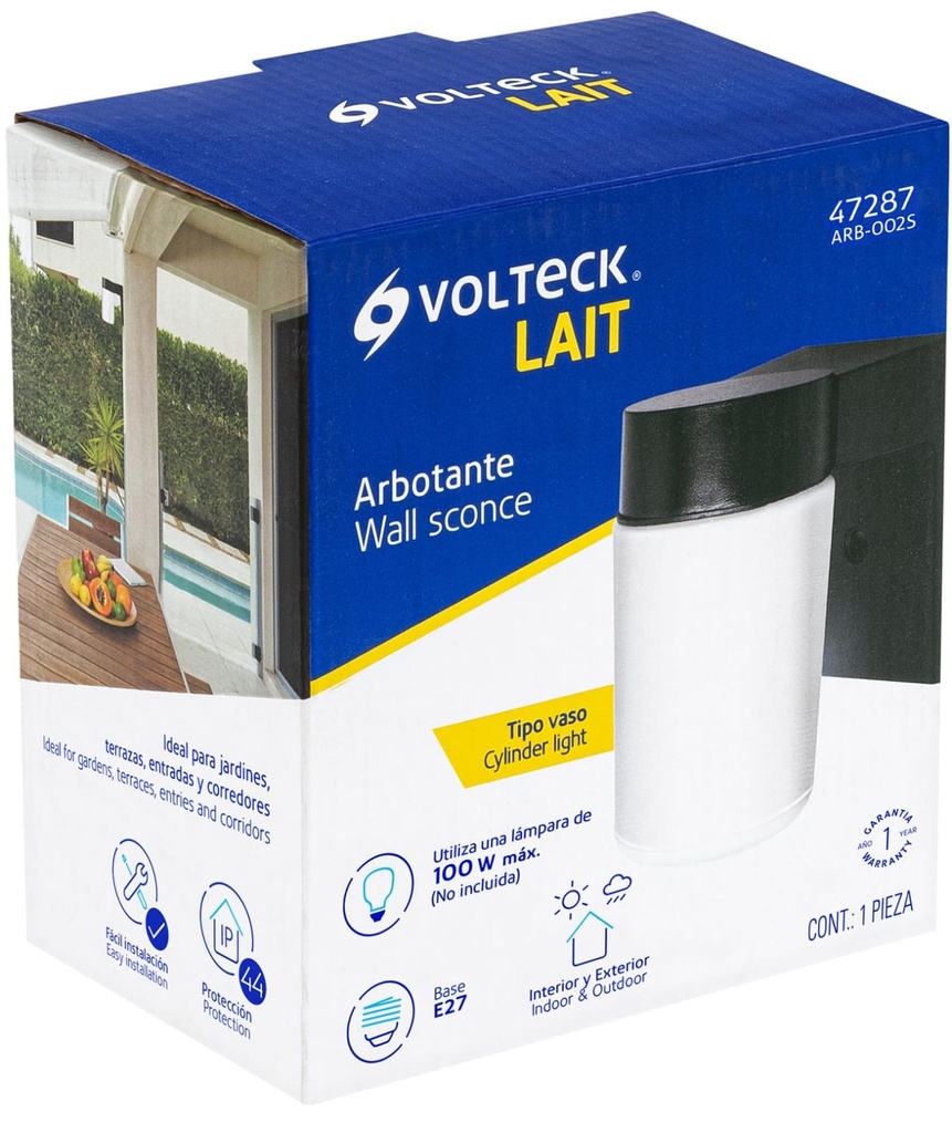 LAMPARA DE PARED TIPO VASO S/BOMBILLA VOLTECK