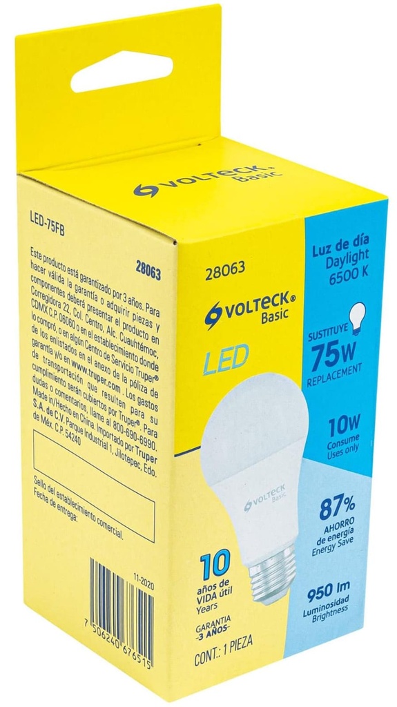 LAMPARA LED A19 10W CLASICA E27 VOLTECK