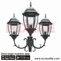 LAMPARA TIPO FAROL REDONDO DE POSTE TRIPLE NEGRA LUXLITE