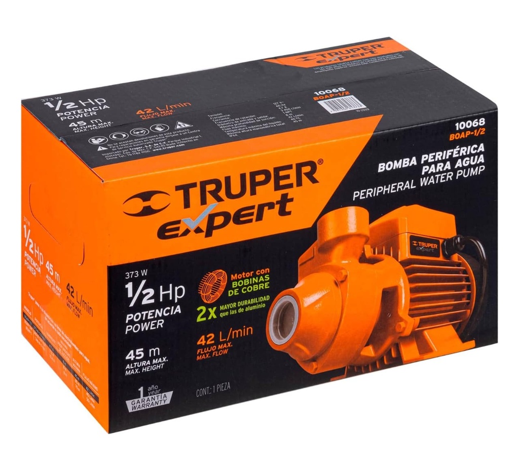 BOMBA DE AGUA PERIFERICA DE 1/2 HP TRUPER