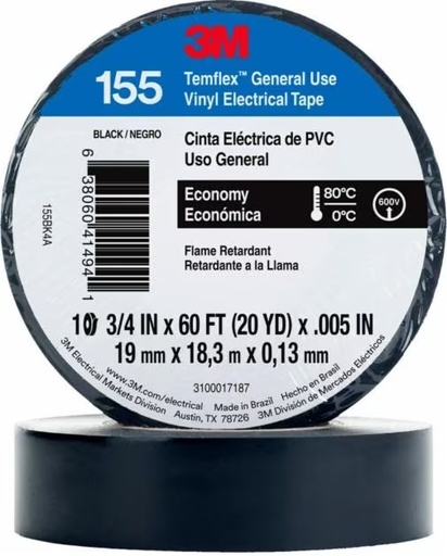[3M0115] CINTA AISLANTE 3M TEMFLEX NEGRO 18M